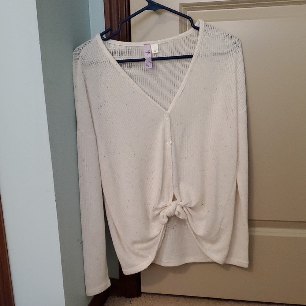 Cream Knit Button-Front Sweater